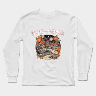 Ukiyo-e Tranquility: Serene Village Landscape Long Sleeve T-Shirt